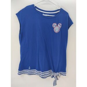 Disney Cruise Line Mickey Mouse Blue Cap Sleeve Side Tie Top Womens 1X Nautical